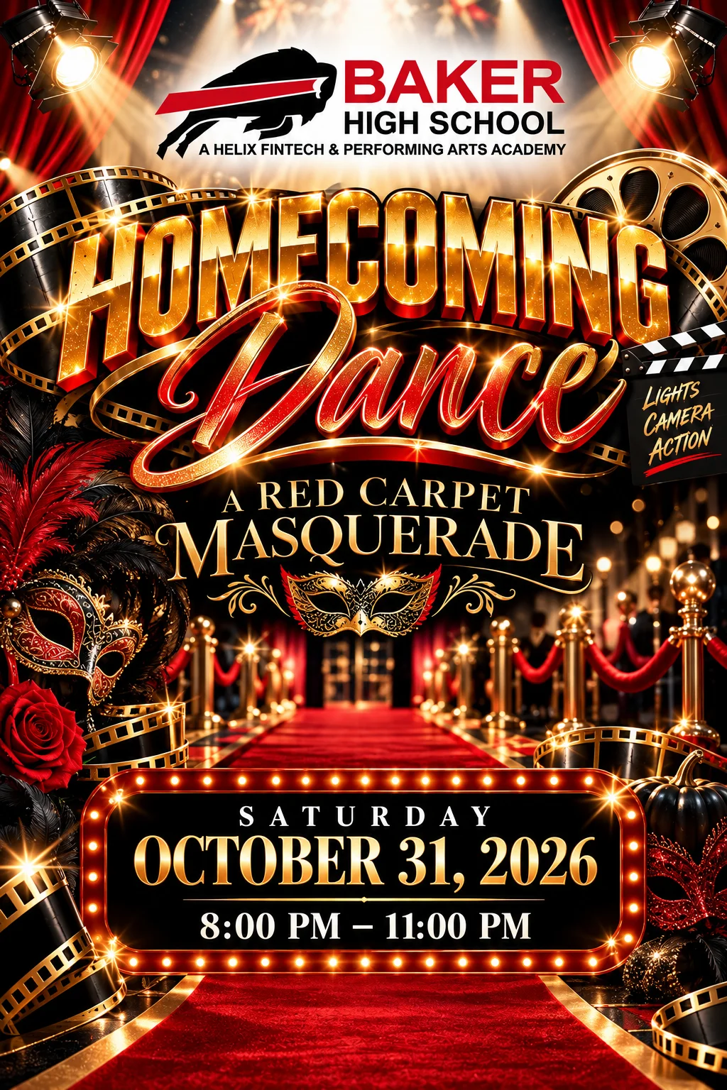 Flyer for Baker High School Homecoming Dance